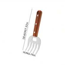 1pc Stainless Steel Bear Claw Fork, Long-Handled Meat Ripper, Food Safety Multi-Purpose BBQ Fork For Outdoor Cooking - Brown - View 4