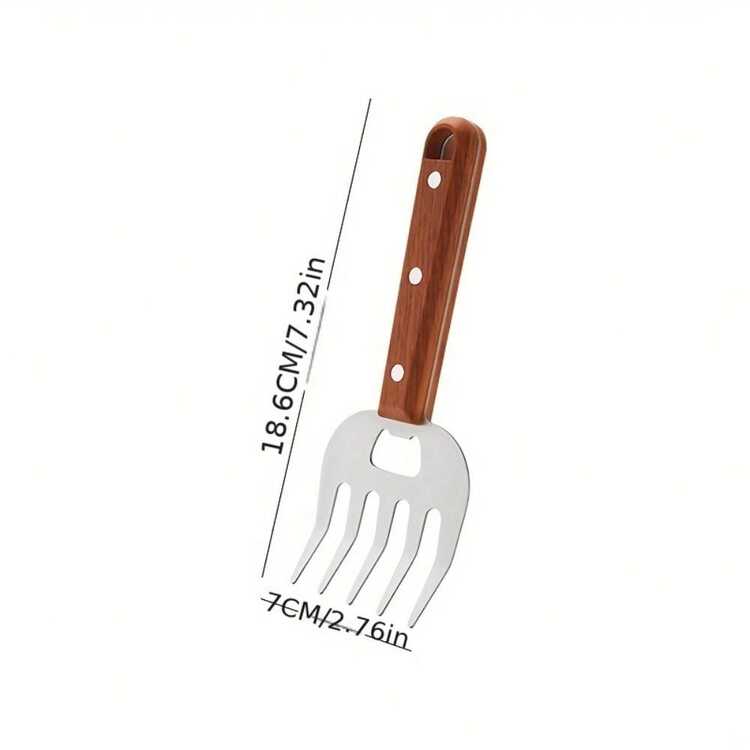 1pc Stainless Steel Bear Claw Fork, Long-Handled Meat Ripper, Food Safety Multi-Purpose BBQ Fork For Outdoor Cooking - Brown - View 4
