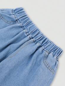 Girls Denim Effect Lace Hem Shorts - Multicolor - View 5