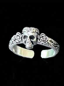 1 Stück Modischer Vintage Gothic Schwarzer Rosen- Und Totenkopf-dekor, Verstellbarer Offener Ring, Geeignet Für Den Täglichen Gebrauch/party/events, Accessoires Für Männer Und Frauen, Tolles Geschenk
