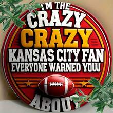 1pc 8-Inch Kansas City Fans Metal Wall Decor Sign, Round 2D Waterproof, Rustproof Home & Bar Display, Random Hole Style - Multicolor - View 1