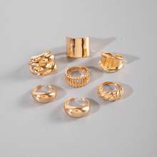 7pcs/Set Fashionable Hip Hop Exaggerated Alloy Rings, Unique Hollow Asymmetrical Design Open Ring Set - 7pcs Ring Set - View 3
