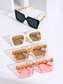 1 件女士大框金链装饰时尚眼镜，时尚夏季配饰，适合夏季海滩度假、户外、旅行等各种场合 - 彩色 - 查看 2