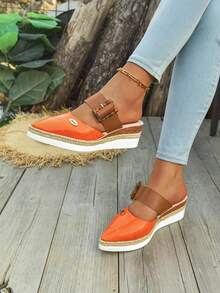 Women Plus Size Slip-On Linen Rope Wedges Sandals, Versatile & Lightweight European Style, Elegant Platform,Mule Shoes - Orange - View 6