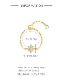 1 pieza Anillo de cadena minimalista de plata de ley 925 de estilo lujoso y ajustable para mujer, perfecto para el uso diario/joyería de boda y novia, joyería fina