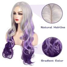 波浪渐变银灰色至紫色假发，侧分，外观自然，合成纤维，适合女性角色扮演和音乐节。 - 薰衣草紫 - 查看 4