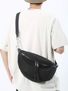 Fashion Fabric Chain Tassel Crossbody Bag, Dumpling Shaped Casual Sports Bag, Couple Shoulder Bag Belts