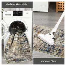 Modern Stain Resistant Abstract Art Rug In Blue-Camel - Machine Washable Non-Slip Carpet, Neutral Indoor Floor Rug For Living Room Bedroom - Blue Camel - View 5