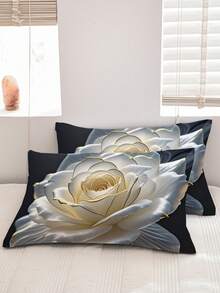 3 件套白色花朵羽绒被套（包括：1 个拉链羽绒被套 + 2 个枕套，不含内衬），涤纶面料，柔软舒适的床上用品套装，适用于卧室、宿舍、度假、露营，可机洗 - 彩色 - 查看 5