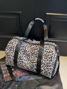 Sac de voyage en velours imprimé léopard avec compartiment à chaussures - Grande capacité, sac fourre-tout léger et spacieux pour la fitness, le sport et le yoga des femmes. Sac à main idéal pour les voyages organisés, les séjours de week-end et les cadeaux de vacances pour les passionnés de fitness.