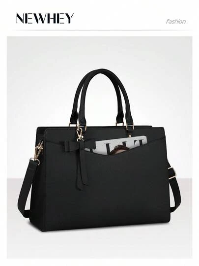 NEWHEY 女式笔记本电脑包 15.6 英寸 PU 手提包 商务办公工作包 防水公文包 电脑手提包 轻便手提包 单肩包