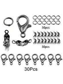 Bộ phụ kiện làm đồ trang sức 130 món/gói bao gồm 50 đầu nối vòng nhảy hở, 50 đầu hạt, nút thắt và 30 móc khóa càng tôm hùm cho vòng tay, vòng cổ, vật dụng làm đồ trang sức tự làm - Nhiều màu - Xem 14