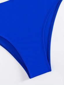 Summer New Solid Color 2pcs Halter Tie Back Bikini Set For Beach/Vacation - Royal Blue - View 5