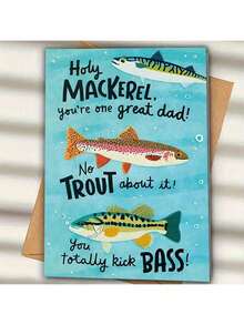 带信封的卡通鱼生日贺卡，高品质纸张，个性化幻想主题，适合家人、朋友和渔民的完美贺卡（12 厘米/4.7x17 厘米/6.7 英寸），一些不寻常的东西，礼品卡