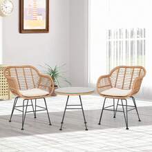 3PCS Patio Bistro Set Outdoor Rattan Armchairs With Table And Replacement Cushions Set-White - White - View 10