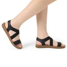 Women's Open Toe Elastic Ankle Strap Flat Summer Sandals - 黑色 - 查看 7