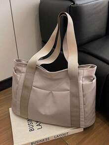 Bolso de mano de gran capacidad, de moda, sencillo y casual, multifuncional, adecuado para el trabajo, el transporte, las compras y otras ocasiones. - Caqui - Ver 5