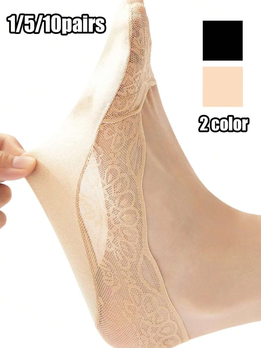 Vớ lót ren không lộ cổ dành cho nữ, vớ ren cổ thấp chống trơn trượt, vớ mỏng mùa hè vô hình, 1/5/10 đôi. - Nhiều màu - Xem 1