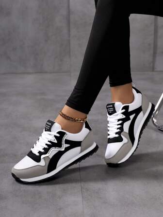 2025 Autumn Women Vintage Round Toe Lace Up Soft Sole Comfortable Casual Sneakers, Versatile Breathable Running Shoes For Daily Wear, Summer, Solid Color