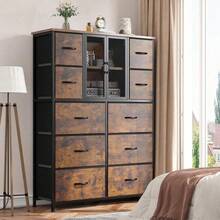 RaybeeFurniture 10 Fabric Drawer Dresser With Metal Mesh Door, Tall Design, 38" Width X 11.81" Height, 6 Extra-Large Drawers & Chests Of Drawers - 黑色 - 查看 5
