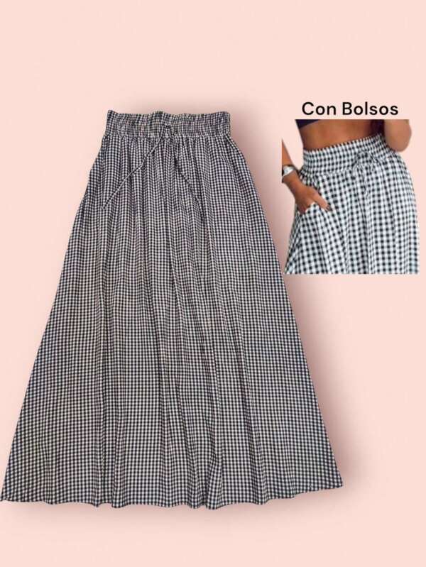Saia Longa Feminina  Xadrez  Viscolinho  Forrada  Cós Largo   Com Bolsos – Look Deslumbrante em Tamanho Único!