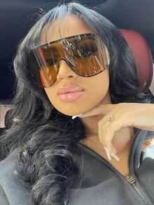 1 Cặp kính thời trang kim loại nguyên khối cỡ cực lớn, gọng màu nâu, kiểu dáng cổ điển cao cấp, có thể tùy chỉnh, phù hợp cho cả nam và nữ, lý tưởng cho đeo hàng ngày, chụp ảnh đường phố, kỳ nghỉ, du lịch, bãi biển mùa hè, các hoạt động ngoài trời và các chuyến đi. - Màu nâu - Xem 2