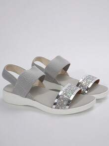 女士加大码轻便运动凉鞋，舒适平底休闲户外沙滩鞋，露趾，夏季 - 灰色 - 查看 5