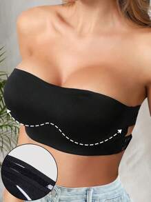 Seamless Push Up Bra Women Wireless Tube Top Underwear Strapless Criss-Cross Back Side Closure Bralette Black Basics Traceless Bandeau Brassiere Adjustable Backless Bandeau Intimates