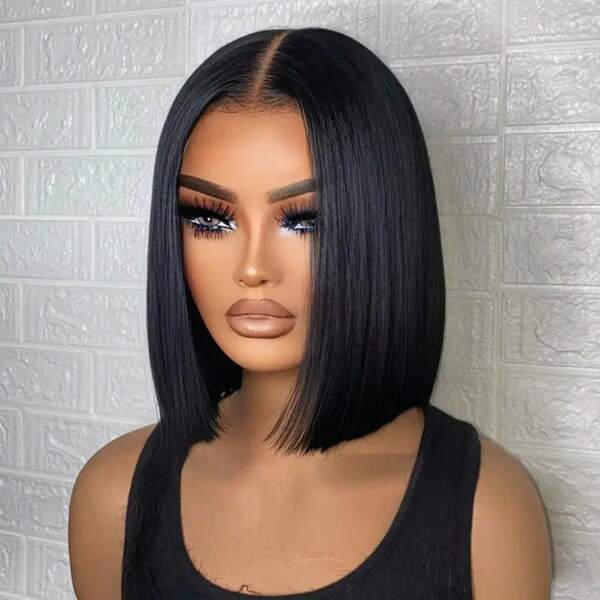 8-16inch Transparent Lace Front Wigs Bob Wig Human Hair Straight Peruvian Human Hair 150% Density 4x4 Lace Closure Short Bob Wigs For Women Pre Plucked With Baby Hair Natural Color