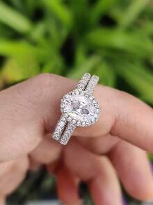 Stylever A Set Of 925 Sterling Silver Light Luxury Oval Double Layers Ring Suitable For Women Match Daily Outfits Party Accessory Ladies High Quality Ring Fine Jewelry Gift - Style 1 - View 5