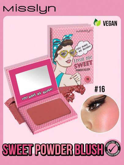 Misslyn Treat Me SWEET POWDER BLUSH, Silky Powder Texture, Highlight Face With Matte Or Shimmery Color, With Mirror, Matte Natural Glow, Long-Lasting Pigment, Light, Smooth, Blendable, Powder Blushing Natural, Y2K Makeup Party Beach Travel Holiday Camping Outdoors Present Rose Fashion Girl New Year Cosmetic Cosplay Best Trip Festivals Color Fancy Campus School Charm Vibe Cny Chinese New Year, Valentine's Day Gifts,Vegan,Cruelty Free