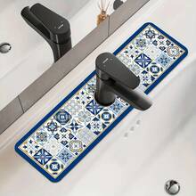1 件波西米亚复古风格水龙头垫，涤纶防潮防滑排水垫，适用于厨房和浴室水槽，水龙头吸盘垫，适用于浴室台面的干燥垫，厨房和浴室柜台配件