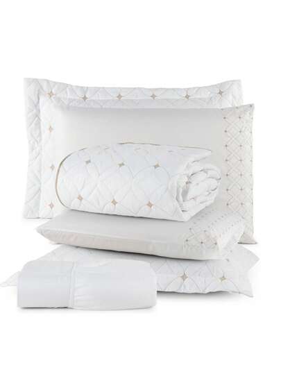 Kit Cobre Leito e lençol Completo 6 Peças 200 Fios Casal/Queen/King Bordado Luxo Ideale