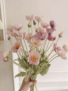 3pcs Artificial Fake Flowers Plants Poppies Silk Flower Arrangements Wedding Bouquets Decorations Plastic Floral Table Centerpieces For Home Kitchen Garden Party Decor. Gifts Birthday Graduation