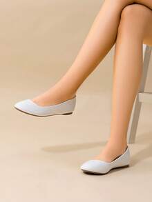 Women Flats Round Toe Comfortable Ballet Flats Simple Classic Commute Ballerina Style Shoes - 白色 - 查看 3