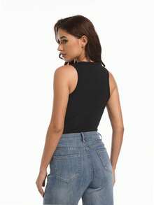 hupos Women's Sleeveless Ribbed Tank Top High Neck Casual Basic Fitted Tank Top - màu đen - Xem 5