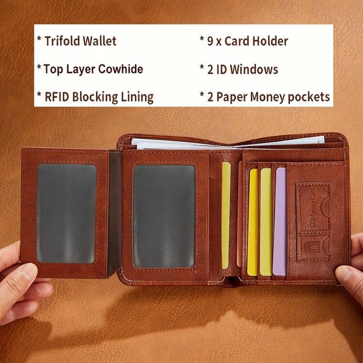 1 chiếc ví nam cổ điển chống RFID, gấp ba, dung lượng lớn, nhiều ngăn đựng thẻ tín dụng, có 2 cửa sổ đựng ID, thiết kế mỏng, dễ dàng mang theo, quà tặng lý tưởng cho ngày lễ dành cho nam, ví mini, ví đựng thẻ - Nhiều màu - Xem 7