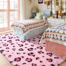 Homore 1pc Leopard Rug,  Pink/Khaki Leopard Rug For Boy Girls Bedroom, Soft Leopard Rug For Living Room Decor, Modern Interior Fluffy Area Rug For Living Room, Bedroom, Fall Decor,Home Decor.,Room Decor,Christmas Decoration,Accent Rug, Floor Covering - 粉色 - 查看 2