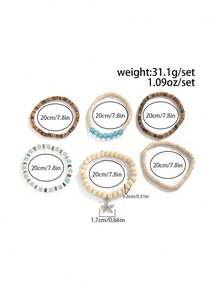 6pcs Boho Ocean Style Coconut Shell Beaded Bracelet Set, Starfish & Shell Pendant, Charming Jewelry For Men Beach Party Vacation