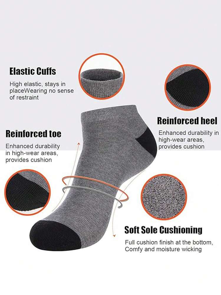 1/10/20 Pairs Men's Thick Padded Sole & Ankle Socks, Fashionable Low-Cut Short Socks For Men, Comfortable Breathable Casual Socks - Multicolor - View 2