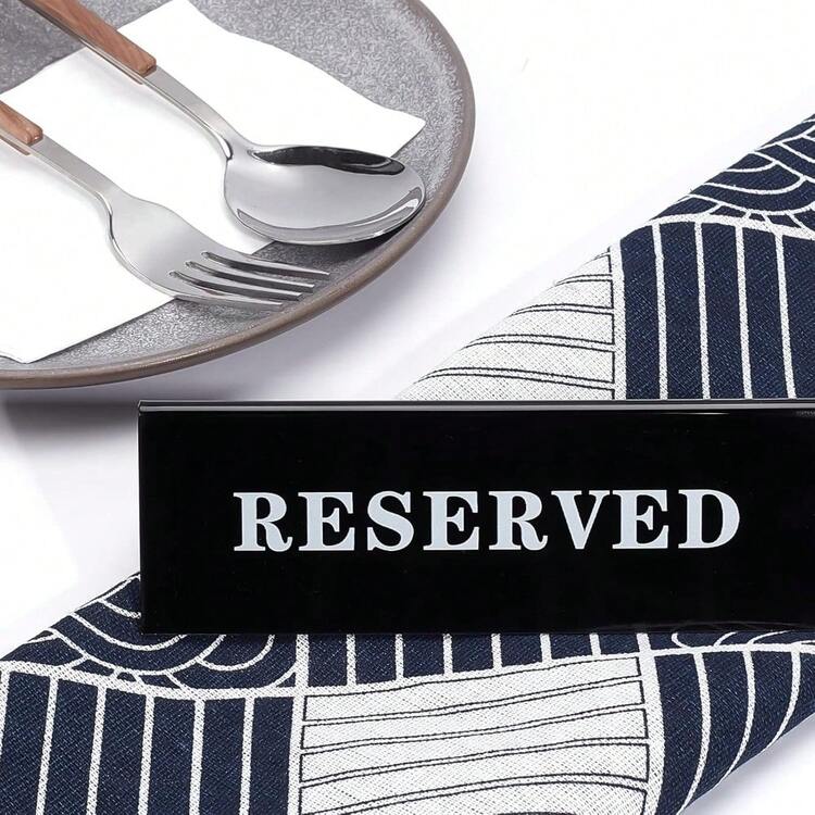 10 piezas Señales de mesa reservada de color negro de 5.9x1.8 pulgadas, señales de reserva de mesa de acrílico, señal de reserva de mesa de huésped, señal de reserva de asiento para restaurante, boda, reserva de asiento - Negro - Añade 4