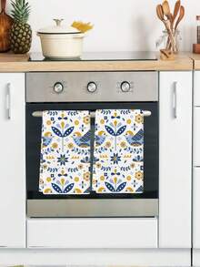 2 件装花卉厨房巾水彩春花鸟农舍洗碗巾厨房洗碗巾手茶巾厨房擦干洗碗巾适用于厨房餐桌