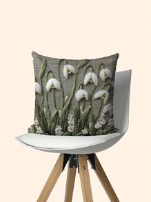 1 capa de almofada floral estilo vintage com floco de neve, 45x45 cm, lavar somente à mão, poliéster trançado, capa de almofada decorativa para sala de estar e quarto - sem bordado