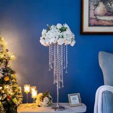 2 Pcs/10 Pcs Vase Tabletop Decor - Metal Flower Stands With Hanging Crystal Lamps For Wedding, Tall Vases For Dining Table, Wedding Party & Home Decor - Gold - View 12