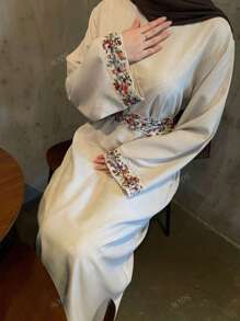 Vestido tradicional islámico, modesto y de moda, de lino y con bordado floral colorido, tipo kaftan, abaya, bata para oración