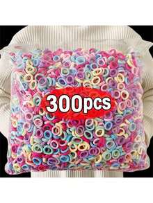 300 Peças De Amarradores De Cabelo Para Bebês Meninas, Tamanho Pequeno, Elásticos Para Bebês, Crianças Pequenas, Faixas De Cabelo Coloridas, Prendedores Elásticos De Rabo De Cavalo - Multicolorido - Visão 1
