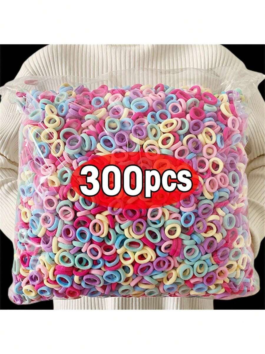 300 Peças De Amarradores De Cabelo Para Bebês Meninas, Tamanho Pequeno, Elásticos Para Bebês, Crianças Pequenas, Faixas De Cabelo Coloridas, Prendedores Elásticos De Rabo De Cavalo - Multicolorido - Visão 1