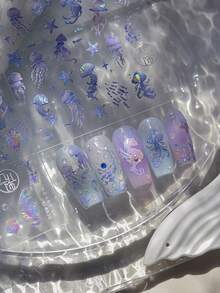 1张5D立体水母和海马美甲贴纸，梦幻美人鱼尾巴美甲贴花，DIY自粘美甲贴纸 - 彩色 - 查看 4
