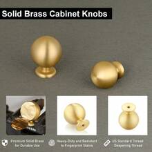 10-Pack Solid Brass Cabinet Knobs, Round Ball Gold Knobs For Dresser Drawer, 1.1-Inch Diameter, Sphere Cabinet Pulls, Brushed Brass Finish - 2-Pack - View 2
