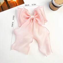 ROMWE Kawaii 1pc Sweet Pink Princess Style Mesh Bow Long Streamer Spring Clip, Elegant Gentle Elegant Half-Bun Hair Accessory, Pink Tone Accessories For Ladies, Campus Essential, Cute Bow Hair Clip - Pink - View 7